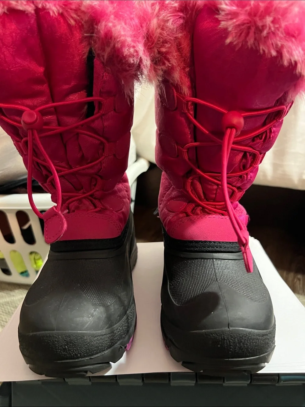 Kamik Kids Bright Pink Faux-Fur Winter Boots with Black Shell
